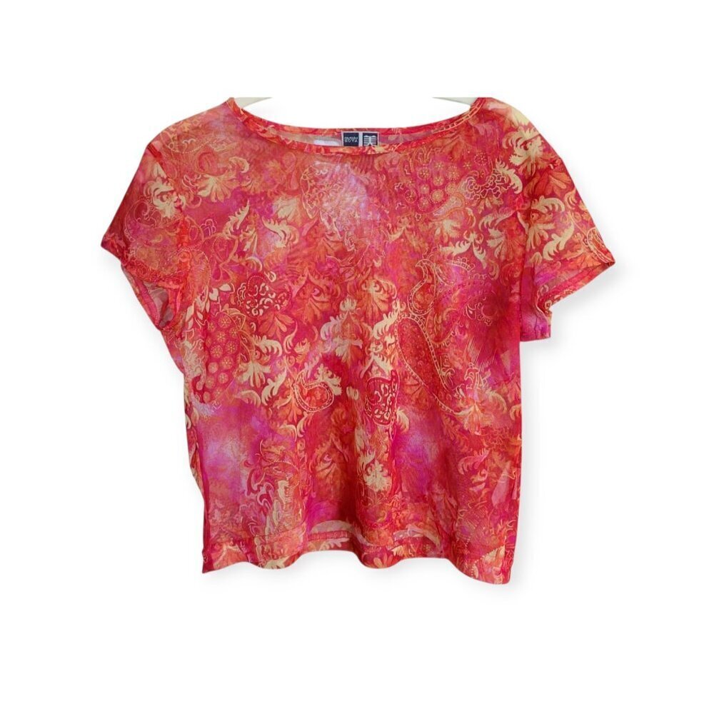 Vintage Y2K Babydoll Tee Red Orange Pink Semi-Sheer Flirty Early 2000s Top - Picture 2 of 7
